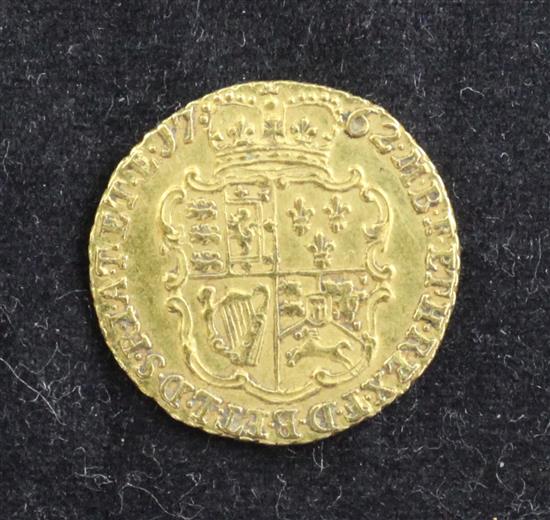 A George III gold quarter guinea, 1762,